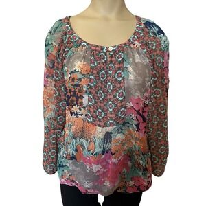 Anthropologie Fig Flower Shirt Blouse Top 3/4 Sleeve Women's Small Boho‎ Peasant